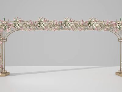 Elegant Archway Decorated With Pink And White Flowers On Golden Frame 3d model