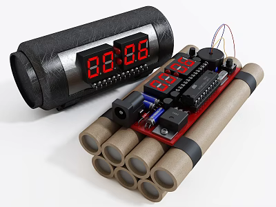 Improvised Bomb Weapon With LED Timer Display Circuit Board Battery And Paper Tubes 3d model