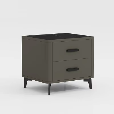 Modern Gray Nightstand With Two Drawers Black Handles And Slim Black Legs 3d model