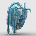 Blue Building Blocks Complex Structure With Tubular Parts And Transparent Elements