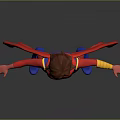 3D Superhero Character With Red Blue Yellow Costume Red Cape And Lightning Symbol