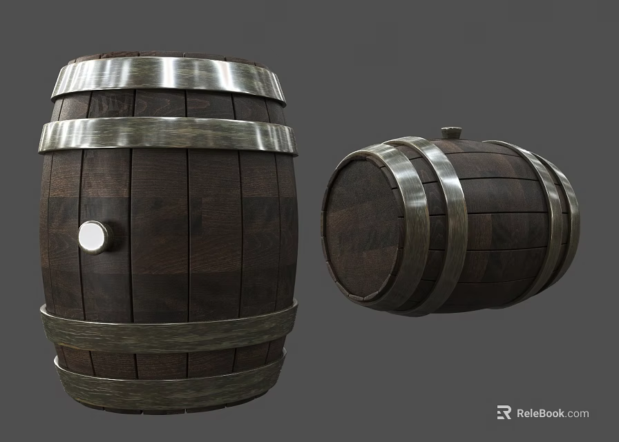 Traditional Wooden Barrels Featuring Metal Hoops Faucet And Lid Design 3d model 