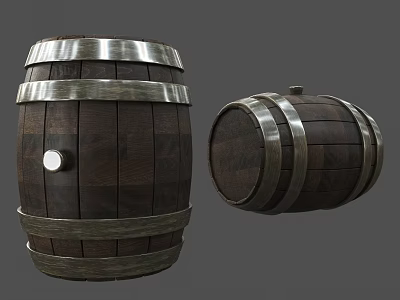 Traditional Wooden Barrels Featuring Metal Hoops Faucet And Lid Design 3d model