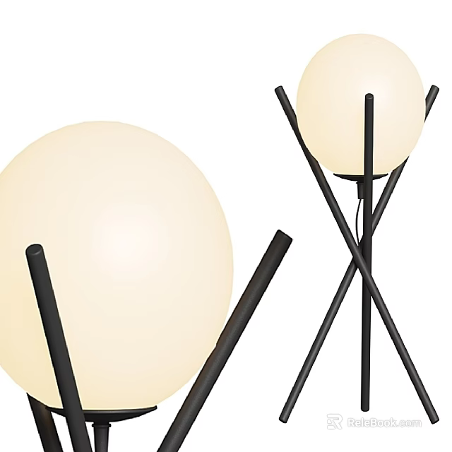 Modern Floor Lamps With White Spherical Shades And Black Intersecting Stands 3d model 