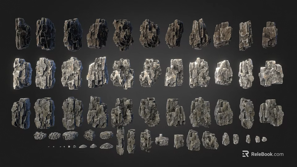 Various 3D Models Of Stone And Wood With Natural Textures And Shapes 3d model 
