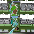 Modern Residential Landscape with High Rise Buildings Lush Trees Lawn and Leisure Seating Areas
