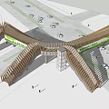 Modern Bridge With Illuminated Geometric Lighting Design And Pedestrian Walkway