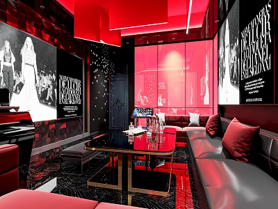 Red Black Themed KTV Interior With Modern Sofa And Lighting Decor 3d model