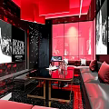 Red Black Themed KTV Interior With Modern Sofa And Lighting Decor