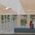 Residential Landscape Featuring Wooden Ceiling Pendant Lights Large Windows And Outdoor Greenery