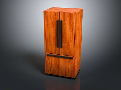 Brown Wooden Double Door Wardrobe With Black Handles And Modern Design Style 3d model
