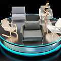 Stylish Modern Stools with Different Colors on Circular Display Platform Woman Sitting