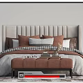 Modern Double Bed With Brown Gray Bedding Nightstands Table Lamps And Bench 3d model