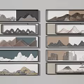 Modern Mountain Wall Art With Multiple Framed Geometric And Natural Designs 3d model