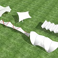 Modern Tensile Membrane Structures On Green Grass Field With White Canopies