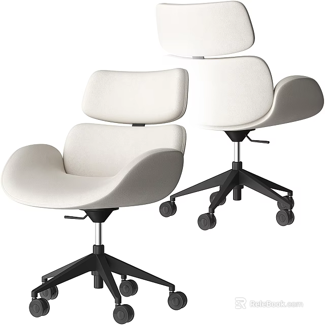 Elegant Modern White Office Chair With Ergonomic Backrest And Rolling Casters 3d model 