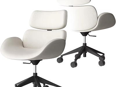 Elegant Modern White Office Chair With Ergonomic Backrest And Rolling Casters 3d model