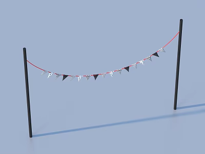 Colorful Party Banner Decoration With Black Poles And Letter Pennants For Home Celebrations 3d model