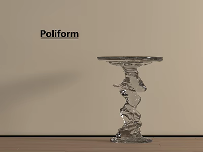 Poliform Transparent Artistic Design Side Table Against Light Colored Wall And Wooden Floor 3d model