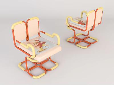 Colorful Lounge Chairs with Red Yellow Frame Pink Seat and Cartoon Print 3d model