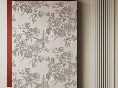 Decorative Botanical Floral Painting with Gray Floral Pattern on Beige Background and Vertical Striped Wall 3d model