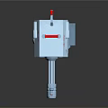 Gray Metallic Weapon Featuring Long Barrel Red Handles And LW Logo Mechanical Design