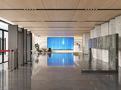 Modern Court Lobby Design With Marble Accents And Digital Screen 3d model