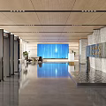 Modern Court Lobby Design With Marble Accents And Digital Screen