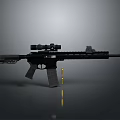 Tactical Modern Black Rifle With Scope And Bullets On Gray Surface