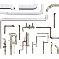 Assorted Plumbing Pipes And Metal Fittings With Elbows Tees Valves And Supports
