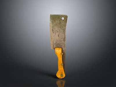 Essential Household Kitchen Knife With Rusty Metal Blade And Yellow Wooden Handle 3d model