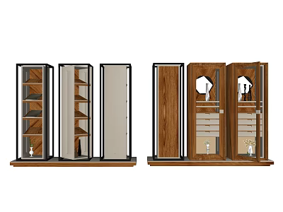 Modern Wooden Storage Cabinets With Glass Doors And Multiple Display Shelves 3d model
