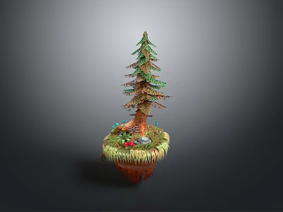 Beautiful Scenic Floating Island with Lush Pine Tree Green Grass Colorful Mushrooms and Flowers 3d model