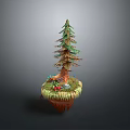 Beautiful Scenic Floating Island with Lush Pine Tree Green Grass Colorful Mushrooms and Flowers