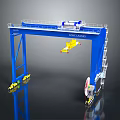 Blue KUKA CLASS Gantry Crane With Yellow Hoist Trolleys And Circular Base Equipment