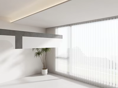 Modern White Ceiling Design In Bright Interior With Large Windows And Blinds 3d model