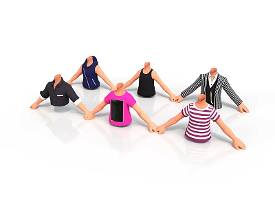Colorful Headless Mannequins Wearing Various Clothing Styles Holding Hands Together 3d model