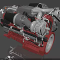 Detailed Industrial Engine With Turbocharger Red Base Metal Pipes And Mechanical Components