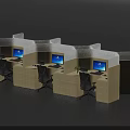 Modern Office Workstations with Multiple Desks Computers Office Chairs and Green Plants 3d model