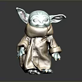 Green Skinned Cute Creature with Large Ears Wearing Brown Robe 3d model