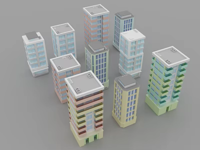 Multiple Modern Multi Floor Residential Buildings With Colorful Exteriors And Varied Designs 3d model