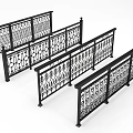 Stylish Black Wrought Iron Railings With Intricate Decorative Patterns And Multiple Designs 3d model