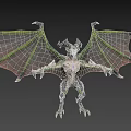 Fantasy Dragon Creature With Green Gray Scales Large Wings And Purple Chest Gem