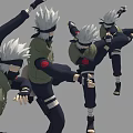3D Anime Game Character With White Hair Green Outfit Multiple Action Poses