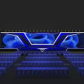 Modern Stage Design With Blue Lighting Geometric Patterns Steps And Audience Seats 3d model