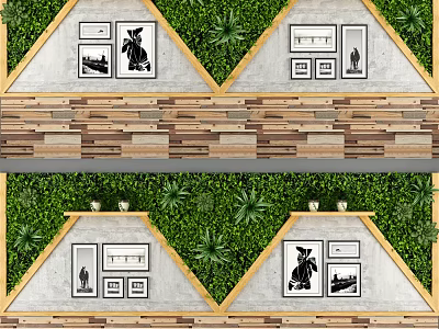 Living Green Plant Wall Design With Wooden Accents Picture Frames And Artwork 3d model
