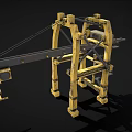 Cartoon Style Yellow Crane Mechanical Structure with Extended Arm and Hanging Hook