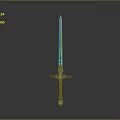 Glowing Sword With Blue Illumination And Ornate Hilt Decorative Patterns