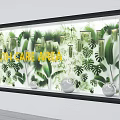 Health Care Shop Window Display with Tropical Green Leaves Clear Bottles and White Spherical Decorations