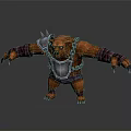 Game Movie Bear Warrior Character With Orange Fur Spiked Shoulder Armor Chain And Sharp Claws